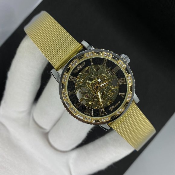 Men's Full Automatic & Mechanical Movement Luxury Style Gold Color Brand New Wat - Picture 1 of 5
